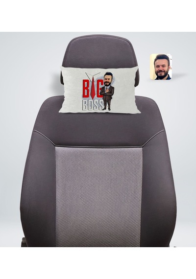 Bk Gift Kişiye Özel Erkek Big Boss Karikatürlü Dikdörtgen Araç Koltuk Yastığı-4 Çok Renkli
