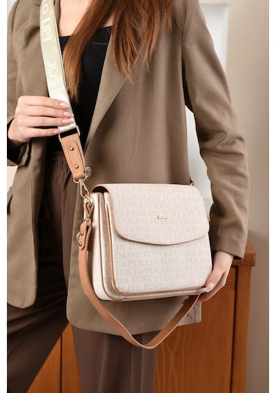 Just Polo Kadın Baskı Detaylı Büyük Boy El Ve Omuz Çantası Krem - Camel 57169992