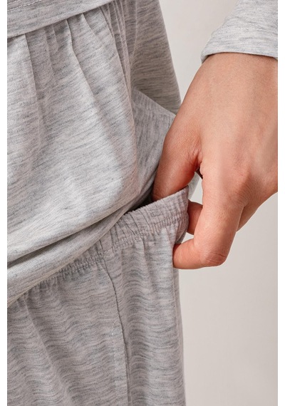 Artış Collection Uzun Kollu Esnek Likralı Viskoz Hamile Pijama Takım 20212 Gri Melanj