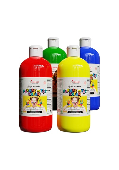 Ana Renkler Parmak Boyası 4'lü Set 4x500gr Yıkanabilir, Toksik İçermez, Çocuk Okul Kreş İçin