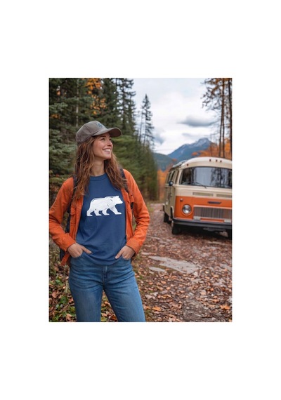 North Whiskers Beyaz Ayı Silüeti Baskılı %100 Pamuklu Lacivert Outdoor Tişört Lacivert - 875672069 Lacivert - 875672069 Lacivert