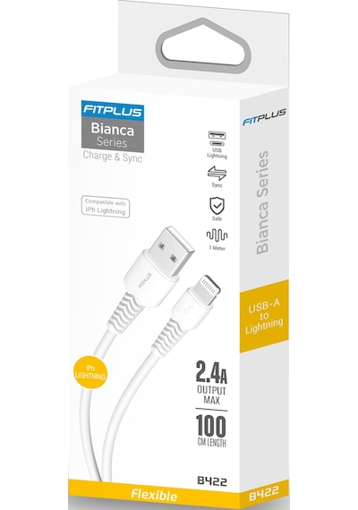 FitPlus Bianca B422 USB - Apple iPhone Uyumlu Lightning Flex Şarj Kablosu 2.4A 1mt