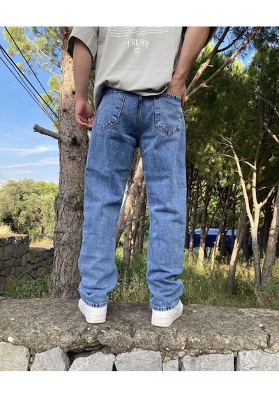 Yıkamalı Mavi Baggy Jean Yıkamalı Mavi
