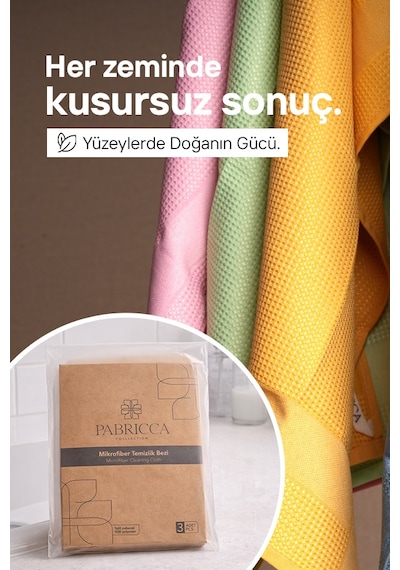 Pabricca Mikrofiber 3 Adet Temizlik Bezi 60x33 Cm Yüksek Su Emiciliği, Çizik Ve Tüy Bırakmaz, Waffle Dokulu Renkli