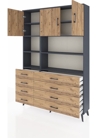 Arges Dolap 8 Raflı 8 Çekmeceli 3 Kapaklı 132x30x195 Antrasit-çam/çam Atlas Çam/atlas Çam Arges Dolap 8 Raflı 8 Çekmeceli 3 Kapaklı 132x30x195 Antrasit-çam/çam Atlas Çam/atlas Çam