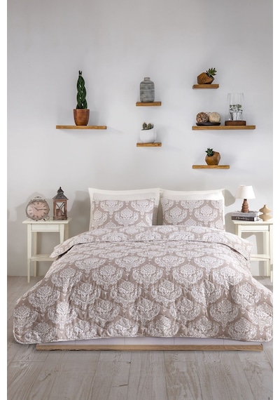 Eponj Home Kapitone Yatak Örtüsü Seti Çift Kişilik Post Kahve Kahve