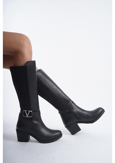 Asmi Shoes Kadın Virona Tokalı Dalgıç Kumaş Çizme Siyah Siyah