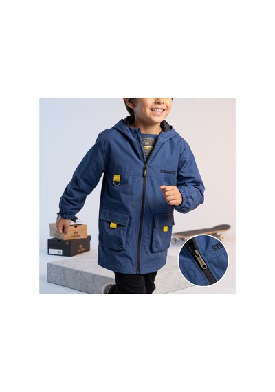 Deniva Kids Erkek Çocuk İçi Astarlı Kapüşonlu Rüzgarlık Mevsimlik Mont & Yağmurluk Saks
