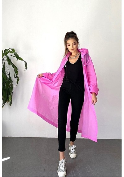 İmpertex Kadın Erkek Yağmurluk Kapüşonlu Çıtçıtlı Eva Pembe Yağmu Pembe