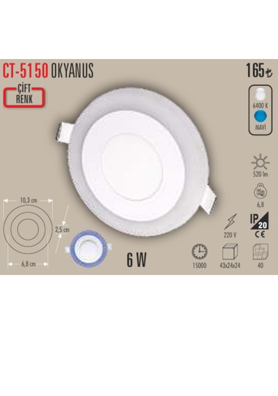 Ct-5150 Okyanus 6w Spot 10 Adet Beyaz - Mavi
