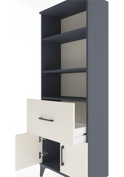 Arges Dolap 3 Raflı Tek Çekmeceli 2 Kapaklı 60x30x163 Antrasit-aytaşı Antrasit