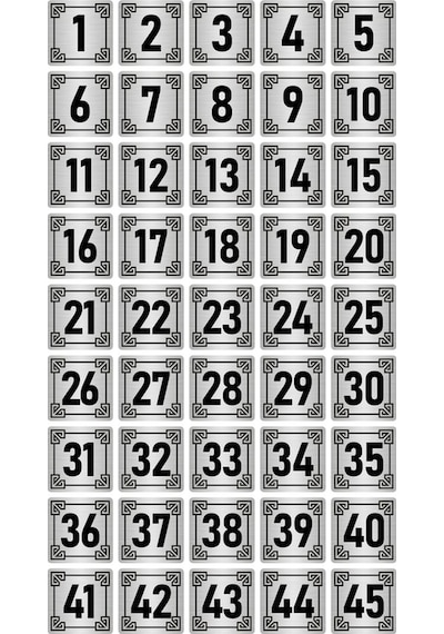 Metal Kapı Masa Dolap Numara Levhası 5x5cm Gümüş Renk 45 Adet (1…45)