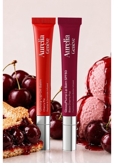 Double Cherry Day & Night - Güneşten Koruyucu & Dolgunlaştırıcı, Nemlendirici Etkili İkili Lip Balm Seti Kiraz Kırmızı & Böğürtlen Kiraz