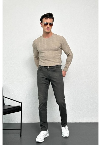 Erkek Vizon Regular Fit Bisiklet Yaka %100 Akrilik Triko Kazak Hlthe012121
