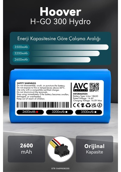Hoover Uyumlu H-go 300 Hydro 2600mah Robot Süpürge Bataryası G.g