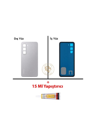 Infinix Hot 60i Gümüş Uyumlu Arka Kapak + B7000 Yapıştırıcı Arka Cam Batarya Pil Kapağı Lazer Kesim Diğer