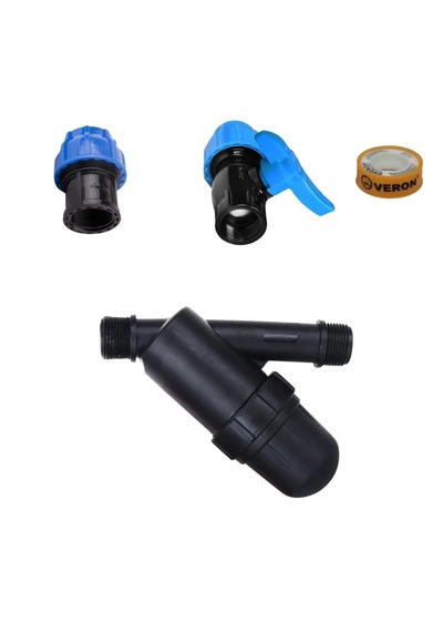 Vanalı Filtre Bağlantı Seti 32mm 1'' Plastik Filtre + Vana + Adaptör + Teflon