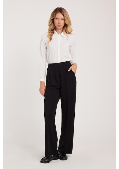 Tudors Kadın Regular Fit Klasik Kesim Cırt Kapamalı Geniş Paça Siyah Pantolon-39574 siyah