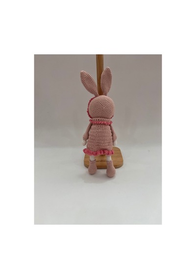Amigurumi Örgü Tavşan Bebek Toz Pembe Elbiseli Şapkalı Sevimli Tavşan Oyuncak 26cm Toz Pembe
