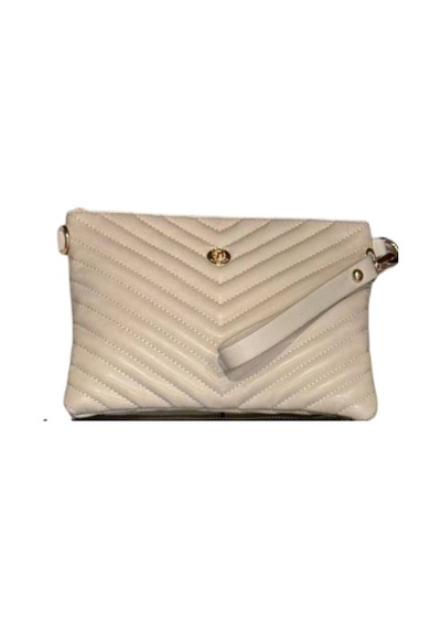 Wikidays.s Moda Trendi V Nakışlı Kapitone Desenli Kadın Portföy El Ve Omuz Çantası Clutch Küçük Boy Krem