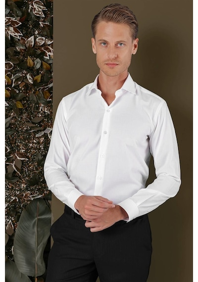 Efor Gk 701 Slim Fit Beyaz Klasik Gömlek Beyaz