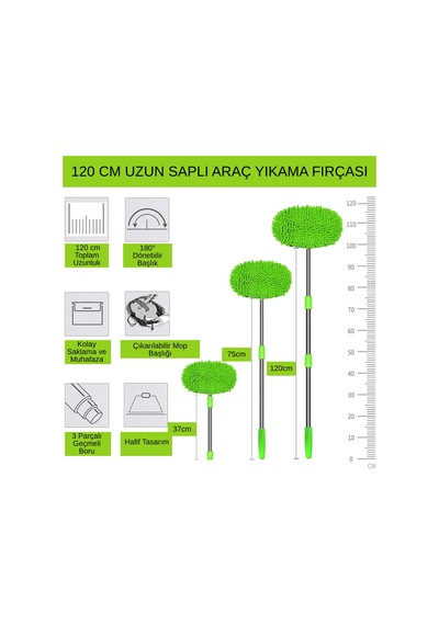 Carub Araç İçi Ve Dışı Teleskobik Mop Saplı Mikrofiber Oto Yıkama Ve Temizleme Fırçası Br0922567