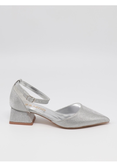 Nesilshoes Nesil Shoes Ermod 301 Gümüş Simli Topuklu Kadın Ayakkabı