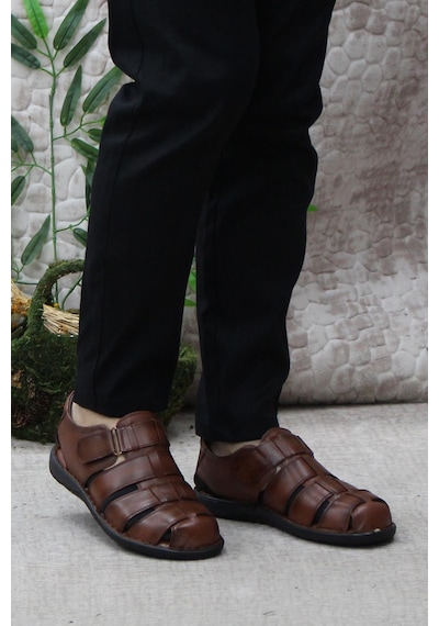 Mehmet Mete 102 Taba Kale Comfort Hakiki Deri Erkek Sandalet Taba