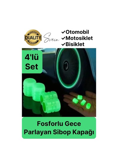 Özel Üretim Yeşil Fosforlu Sibop Kapağı 4 Set Tüm Araçlarla Uyumlu Gece Parlayan Sibob Jant Tekerlek