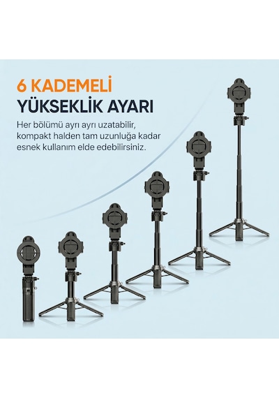 Juo Jst20 Kumandalı Mini Tripod Monopod Selfie Çubuğu Android Apple iPhone Uyumlu Beyaz