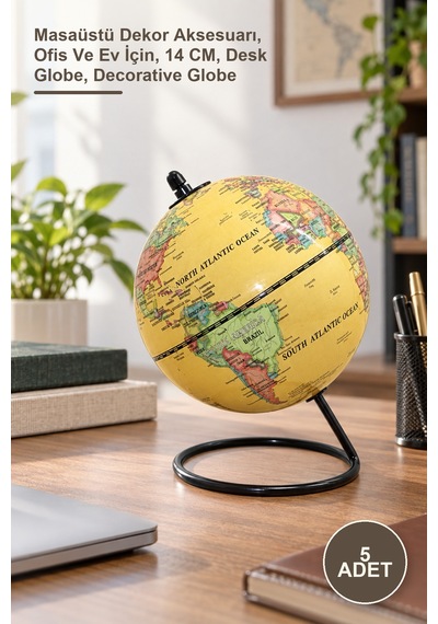 5 Adet Dekoratif Masa Üstü Dünya Küre Masaüstü Dekor Aksesuarı, Ofis Ve Ev İçin, 14 Cm, Desk Globe, Decorative Globe 1