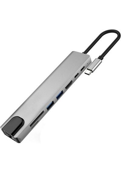 Apple MacBook Uyumlu Air 13.6 Inç A2681 M2 - A3113 M3 Işlemcili Ethernet Usb Typec Hdmı Girişili Çevirici 8in1 Metal