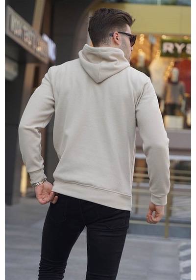 Madmext Bej Kapüşonlu Basic Sweatshirt 6014 Bej
