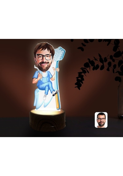 Kişiye Özel Erkek Diş Hekimi Karikatürlü Dekoratif 3D Biblo Led I(481494840) Çok Renkli