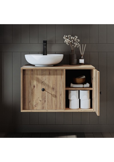 Gusto Ayaksız Oval Lavabolu Mdf 75 Cm Çekmeceli Banyo Dolabı Atl Atlantik Çam