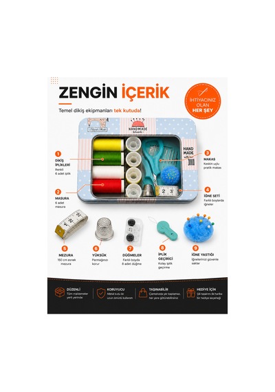 Metal Kutulu Dikiş Seti Taşınabilir Mini Dikiş Tamir Kiti Ev Ofis Seyahat İçin