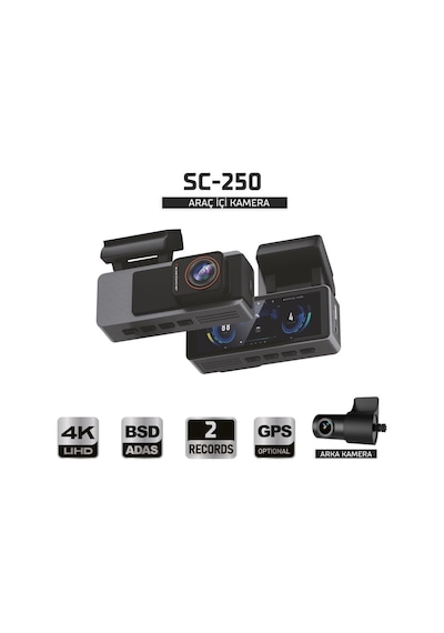 Sentinel Sc-250 4k Uhd Araç İçi Kamera Adas & Bsd, Wi-fi, Gps Opsiyonel, 170 Geniş Açı, 24 Saat Park Modu