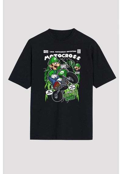 Startmore Adrift Ko Buta Luigi Motocross Baskılı Unisex Siyah Oversize Tişört Os17889 Siyah