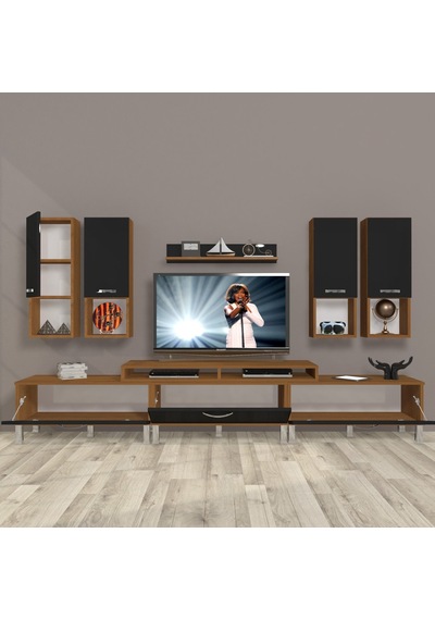Decoraktiv Ekoflex 8da Mdf Krom Ayaklı Tv Ünitesi Tv Sehpası Ceviz - Siyah