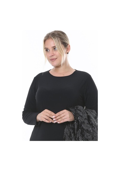 Ladies First Büyük Beden 3698 Siyah Ceket + Bluz Takım 001