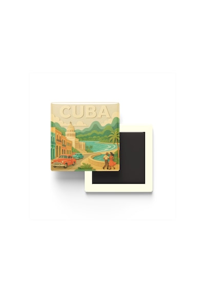 Küba - Cuba - Paper Cut Art - Baskılı Buzdolap Magneti Kare - 9x9 Cm