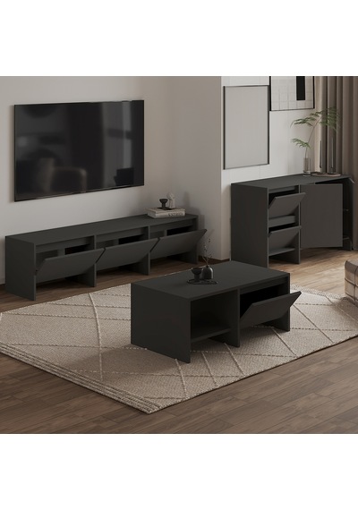 Laris Üçlü Set Tv Sehpası, Konsol Ve Orta Sehpa İle Modern Yaşam Alanları İçin Takım Antrasit Laris Üçlü Set Tv Sehpası, Konsol Ve Orta Sehpa İle Modern Yaşam Alanları İçin Takım Antrasit