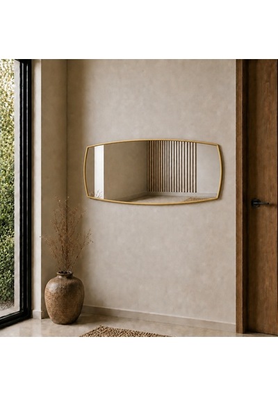 Modern Banyo Aynası 40x120 Cm Asimetrik Minimalist Dekoratif Duvar Aynası Altın