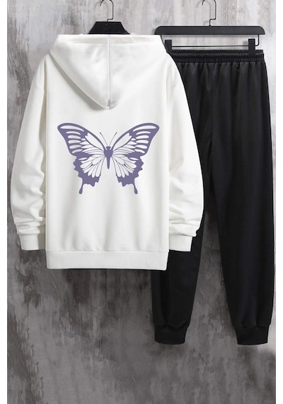 Uyguntarz Unisex Butterfly Baskılı Eşofman Takımı Beyaz