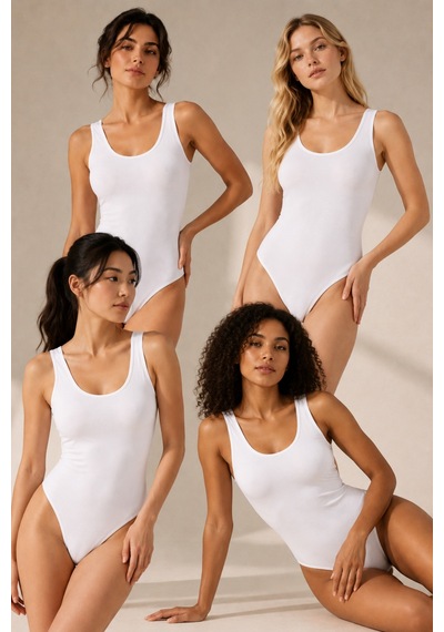 Loule Kadın 4'lü %95 Pamuklu Geniş Askılı Alttan Kancalı Body Beyaz