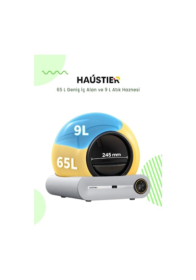 Haustier MSP01 Akıllı Otomatik Kedi Tuvaleti , App Kontrol, 65lt Hazne, 9lt Çöp haznesi, İyonizer Kötü Koku Giderici