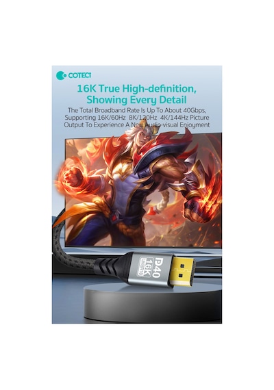 İki Ucu Erkek Dp 2.0 Displayport Kablosu 3 Metre 16k 60hz 8k 120hz 4k 144hz - 40gbps Örgülü Altın Uçlu Oyuncu Monitör Görüntü Kablosu