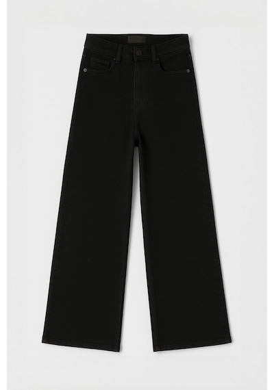 Kadın Yüksek Bel Likralı Wide Leg Siyah Jean Pantolon Siyah