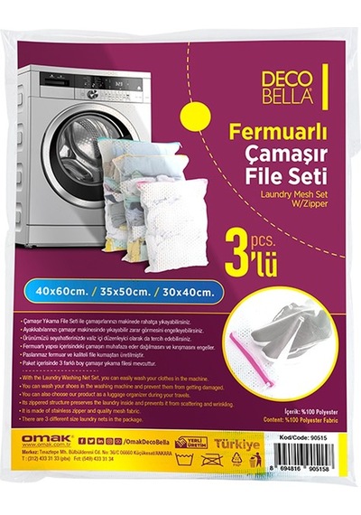 3'lü Fermuarlı Ayakkabı Çamaşır Yıkama File Seti Beyaz