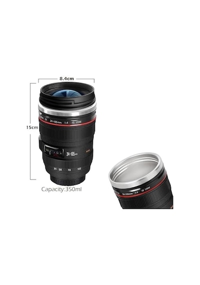 Senon Objektif Kupa Lens Kupa Kahve Ve Çay İçin Termos Kupa Fotoğraf Tutkunları İçin Dekoratif Hediyelik 350 Ml Cam Kapak Açık Beyaz
